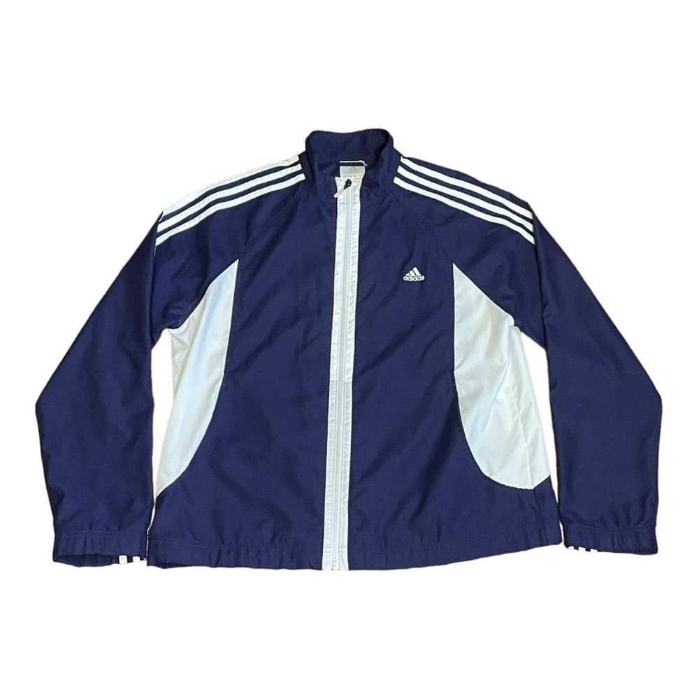 Adidas Jacket Navy Blue Colorblock Full Zip Track Casual Soccer Women’s Sz XL